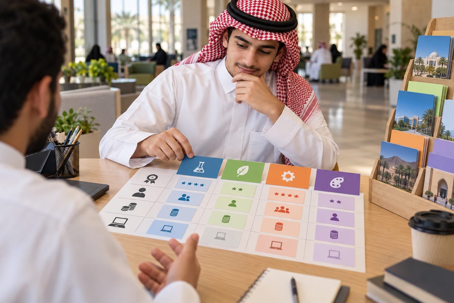 طالب سعودي يقارن بهدوء بين خيارات تخصصات جامعية وفق قائمة معايير
