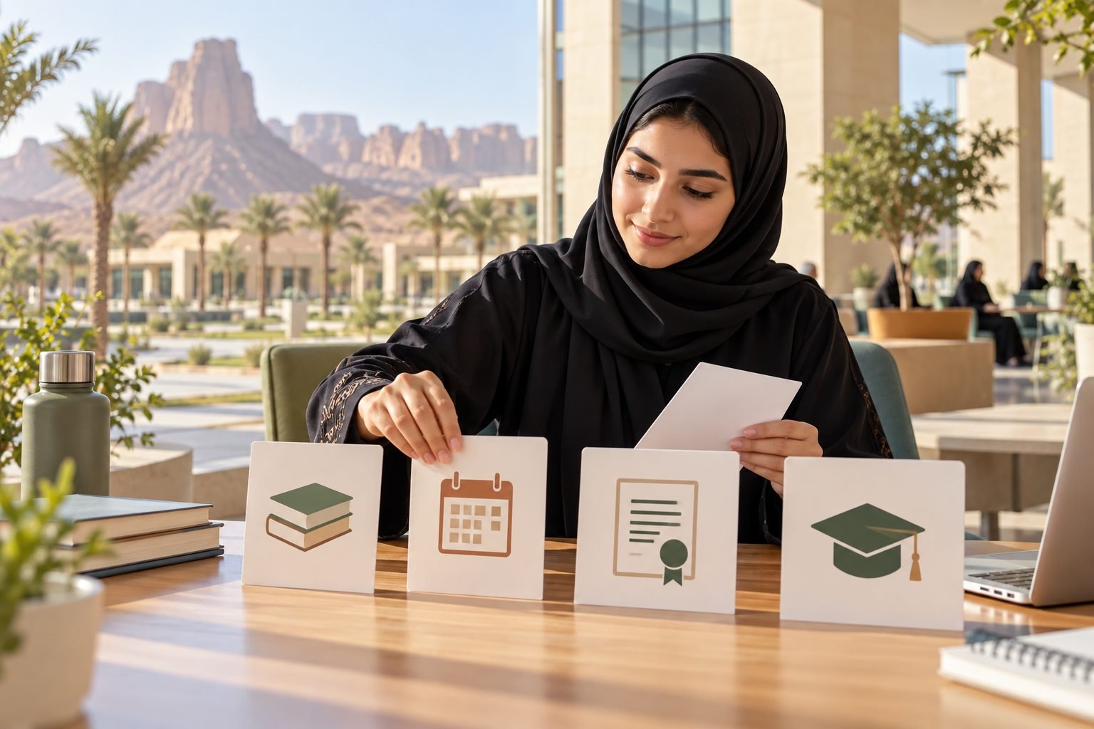 طالبة سعودية تراجع التسجيل والسجل الأكاديمي في خدمات الجامعة
