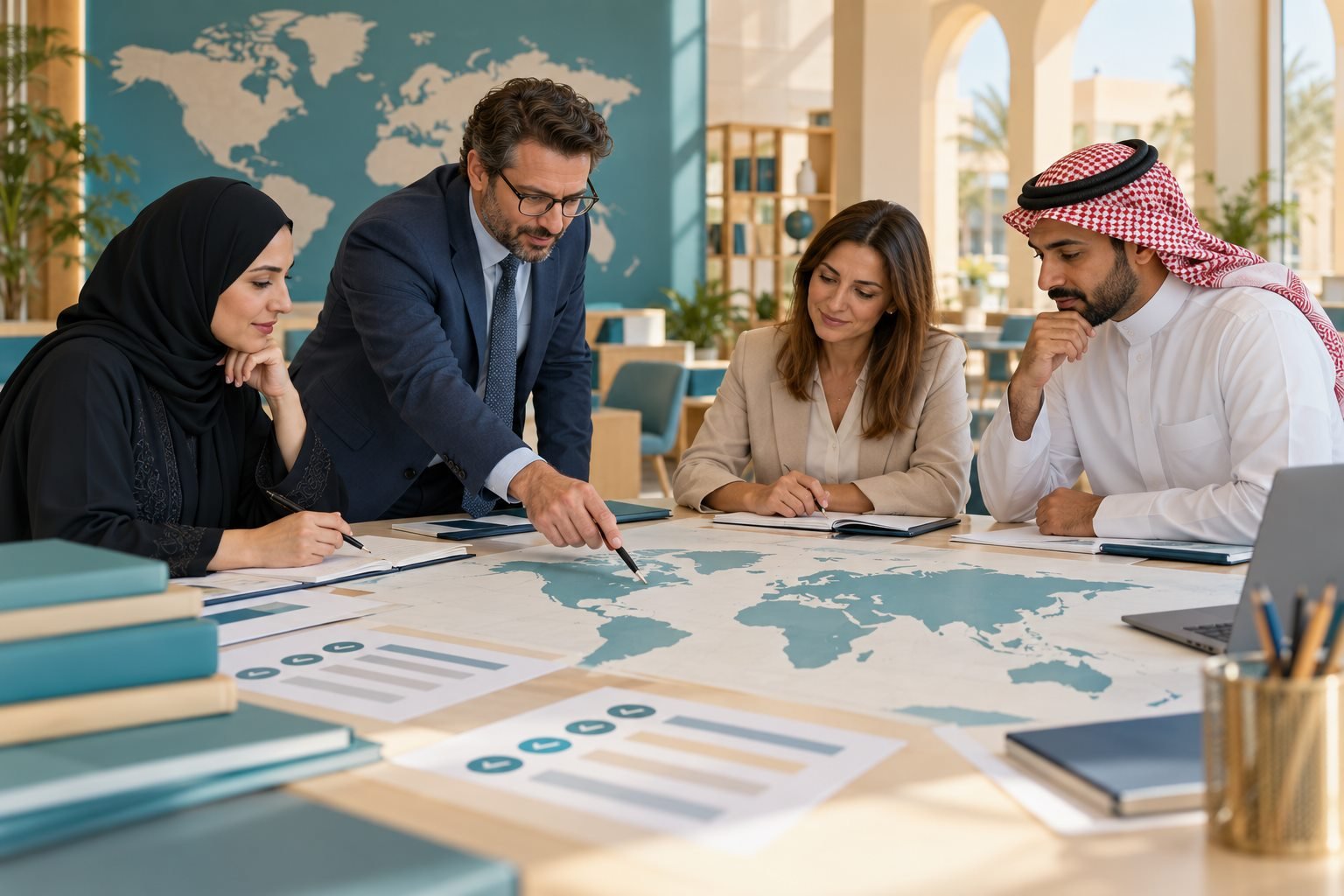 فريق مدرسة عالمية في السعودية يقارن معايير جودة دولية ووطنية رمزية