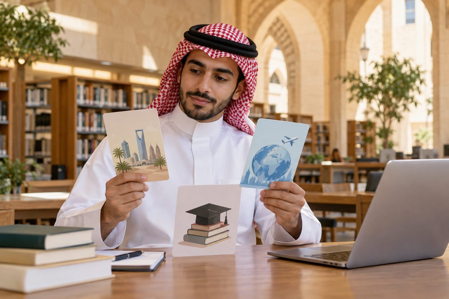 طالب سعودي يراجع برامج بكالوريوس ودليل قبول جامعي