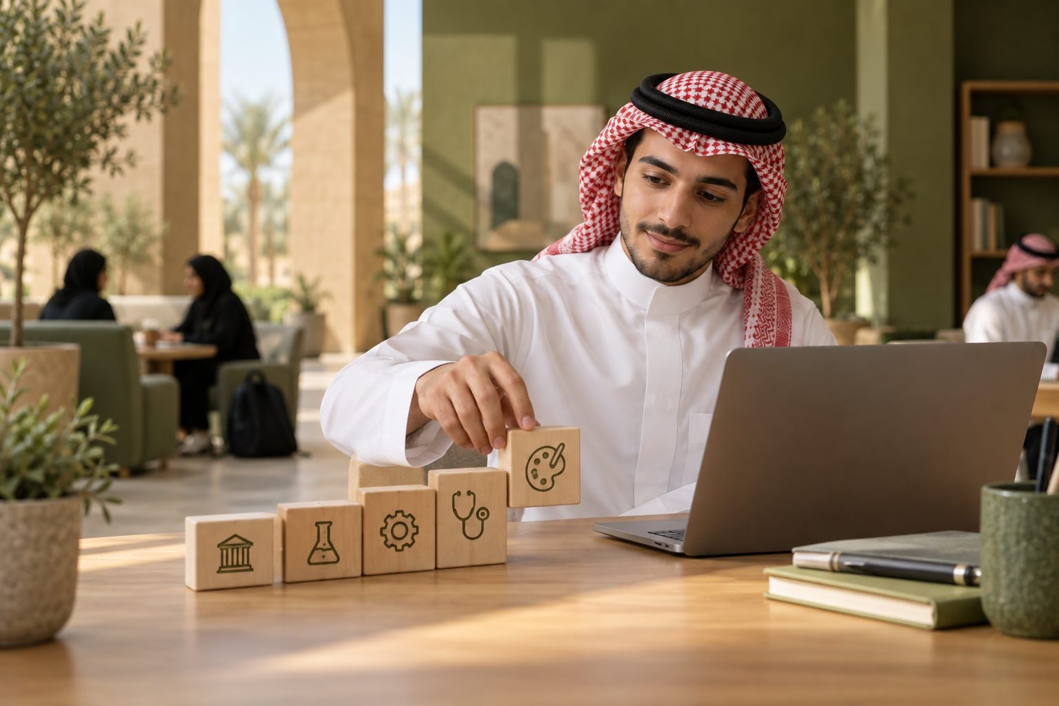 طالب سعودي يراجع خطوات قبول إلكتروني ورغبات جامعية مرتبة
