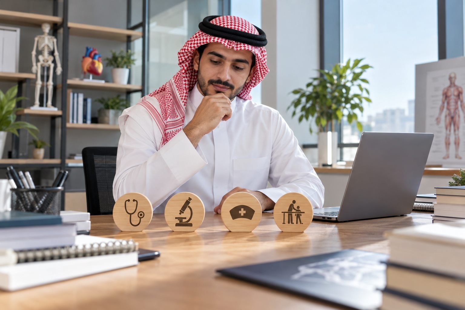طالب سعودي يراجع مسارات قبول جامعية صحية