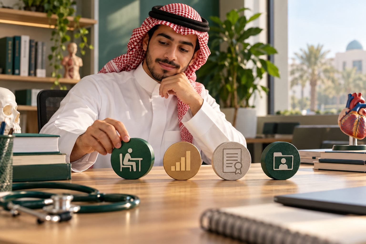 طالب سعودي في تخصص صحي يراجع السجل والتسجيل الأكاديمي