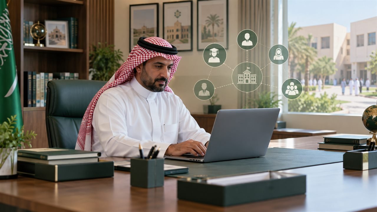 مدير مدرسة سعودي يستخدم منصة تعليمية من مكتبه