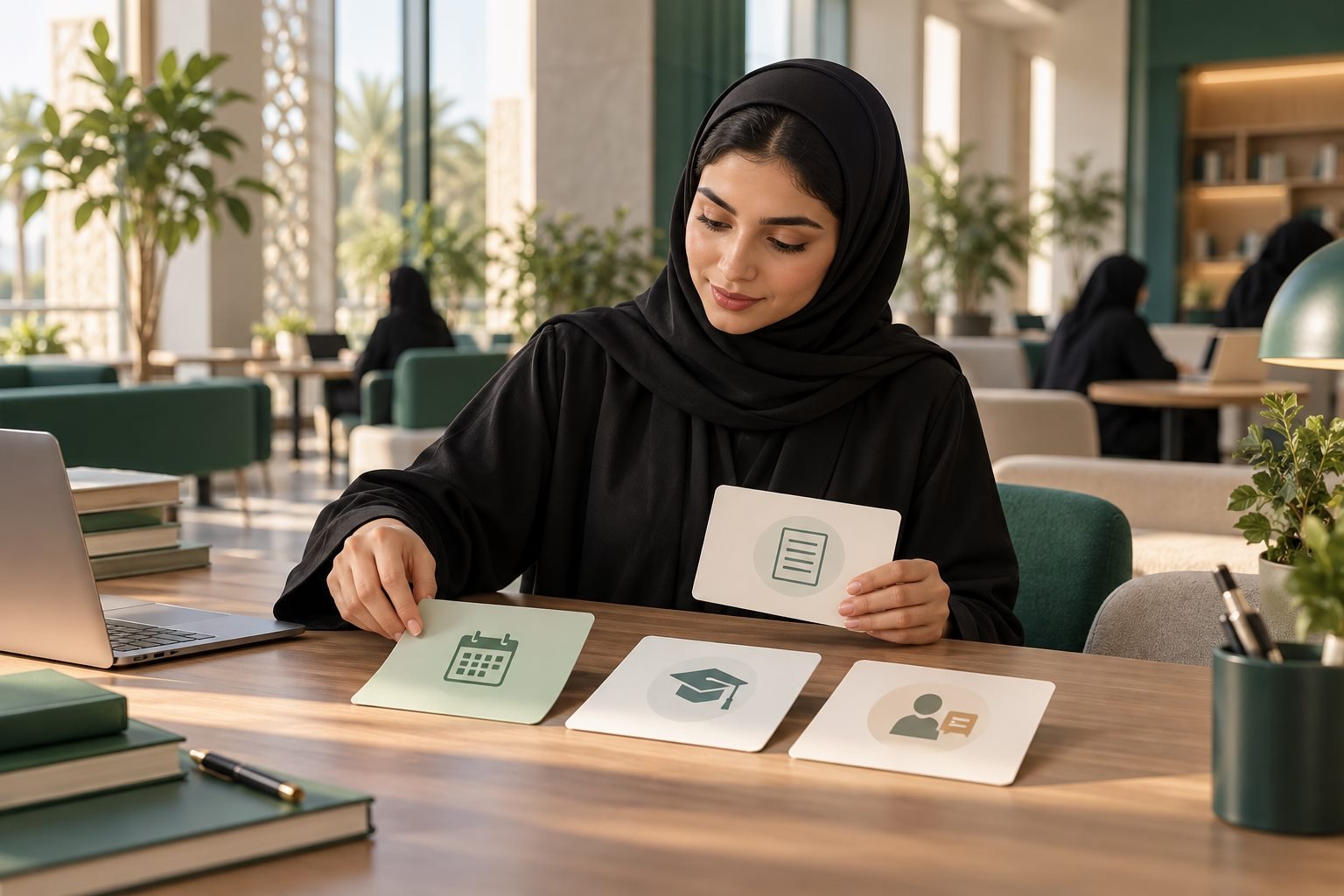 طالبة سعودية تنظم خدماتها الأكاديمية الجامعية عبر بطاقات رمزية