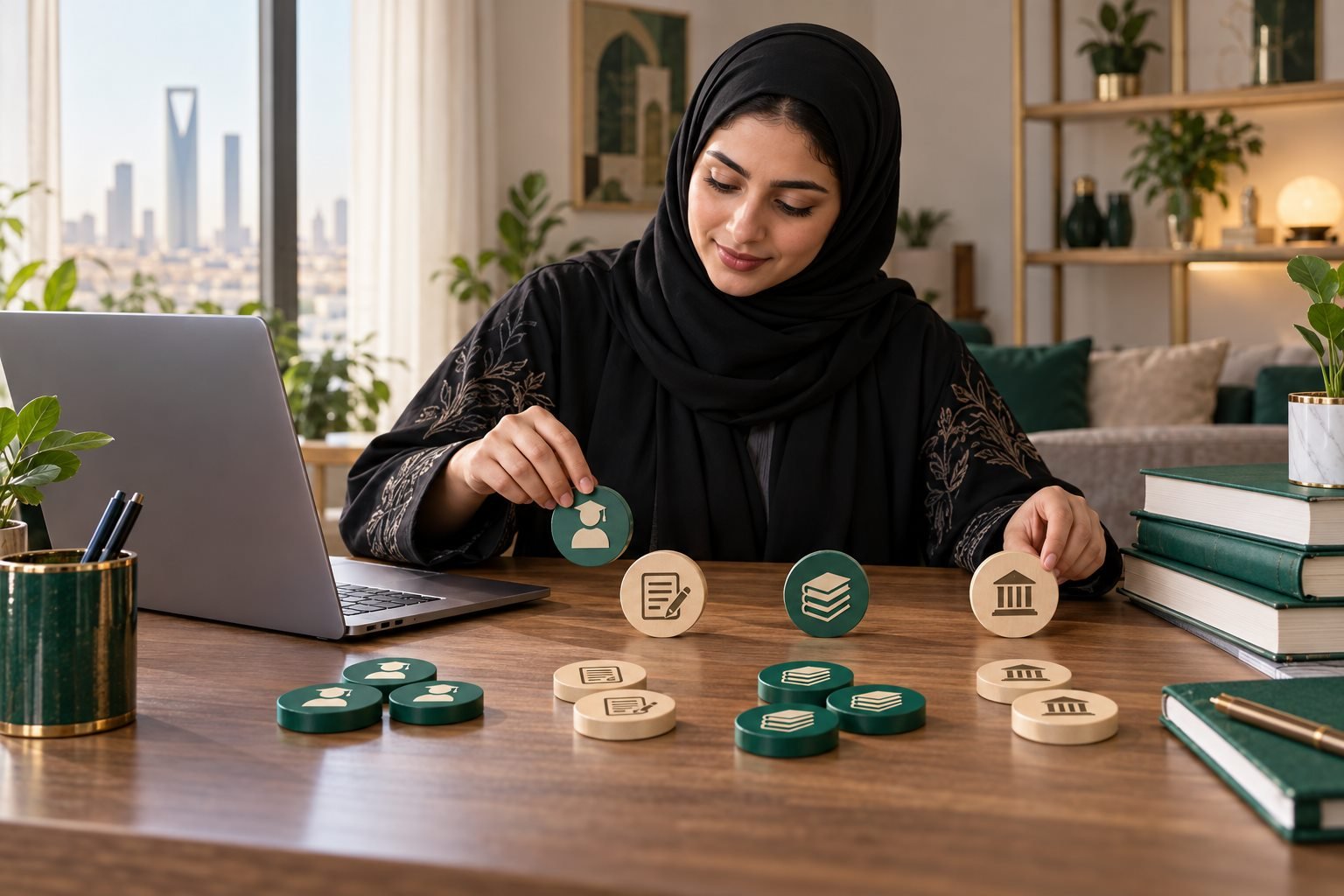 طالبة سعودية تراجع خدماتها الأكاديمية والتعليمية الجامعية