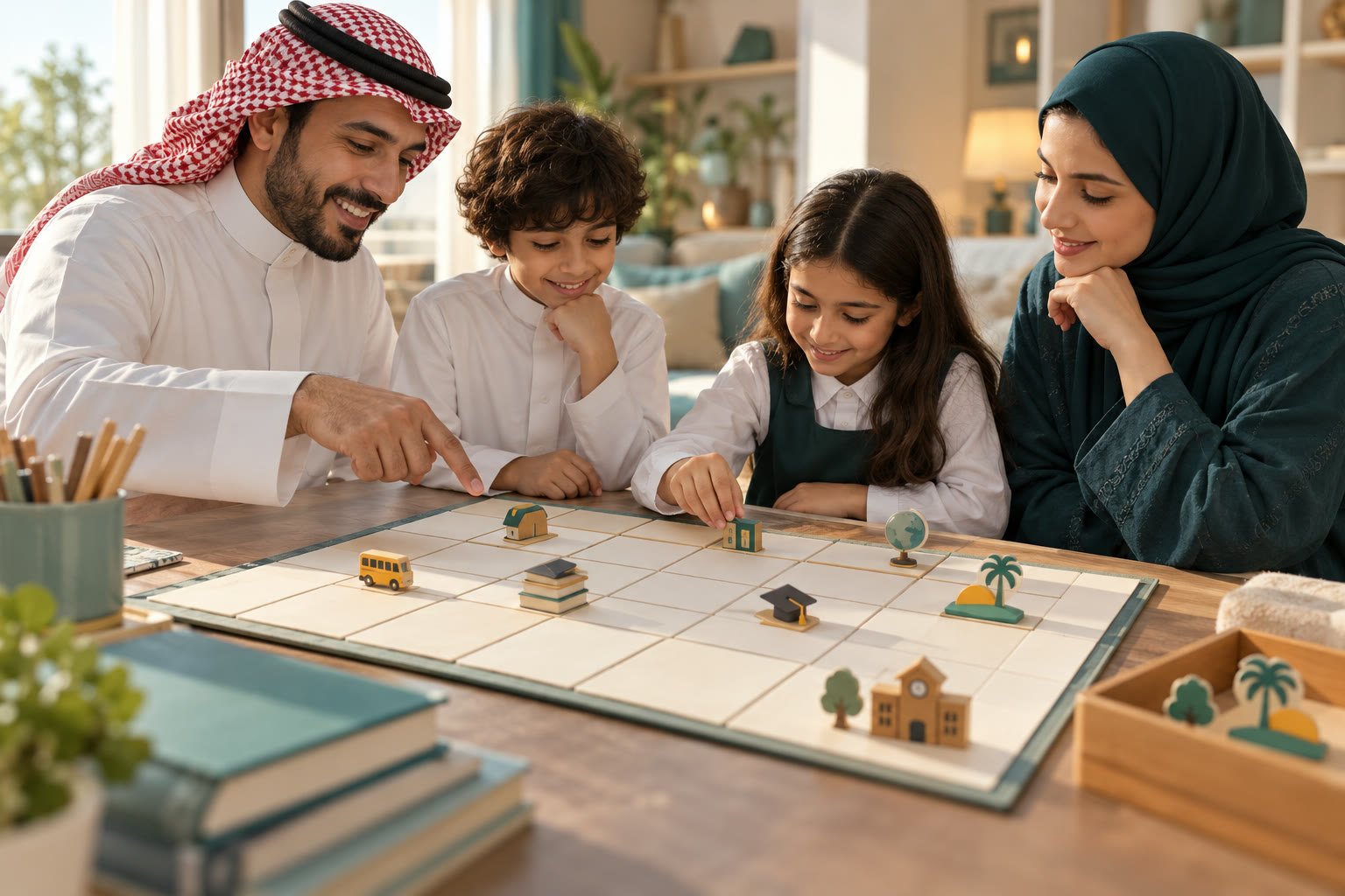 أسرة سعودية تراجع محطات العام الدراسي على تقويم تعليمي مجرد