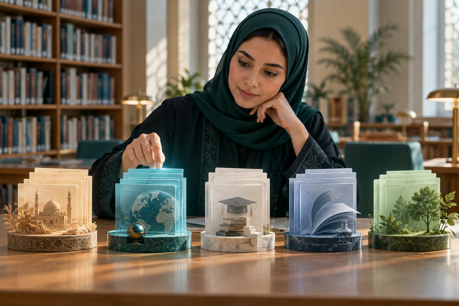 باحثة سعودية تقارن فئات مصادر عربية وأجنبية ورسائل ومجلات داخل مكتبة رقمية