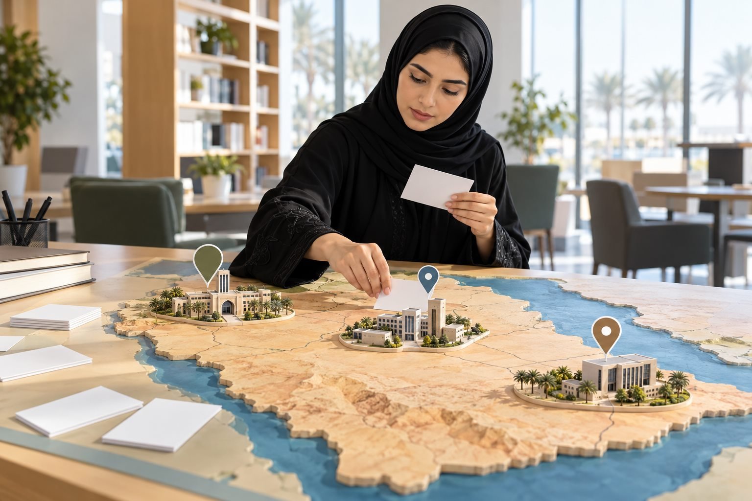 طالبة سعودية تراجع تخصصات جامعية موزعة على فروع مختلفة