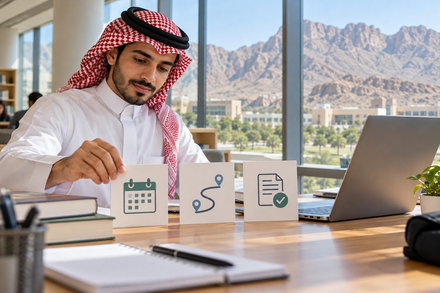 طالب سعودي يراجع خدمات البوابة الأكاديمية وجدوله الجامعي في تبوك