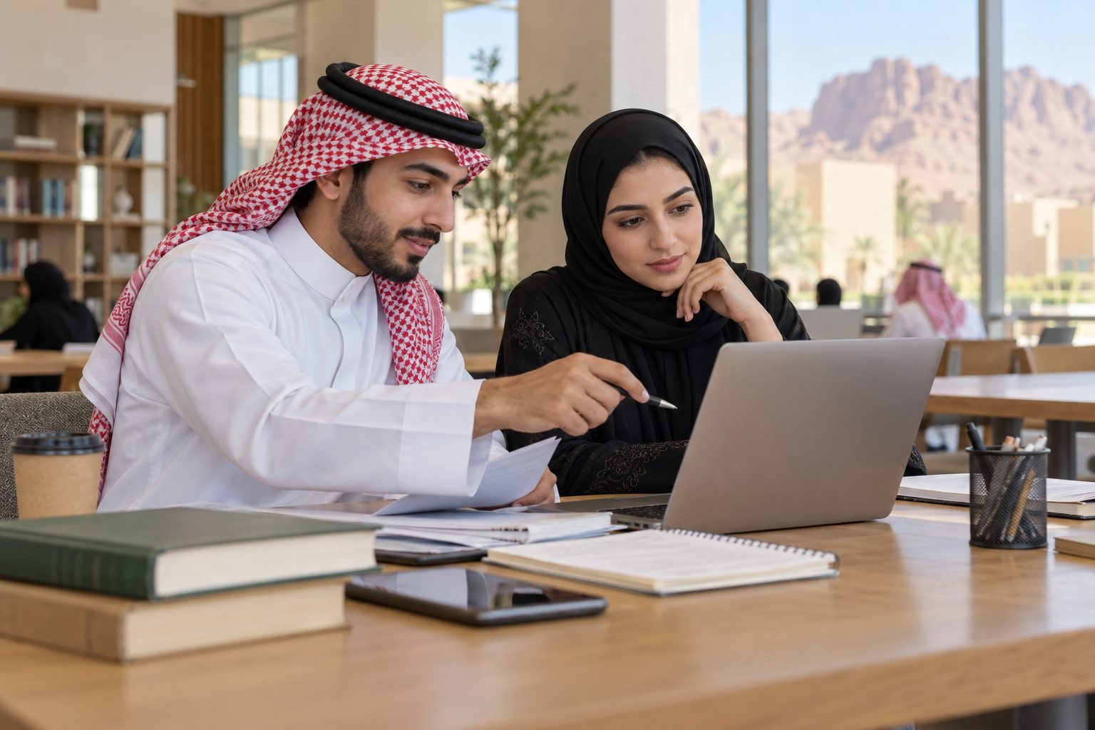 طالبان سعوديان يراجعان طلب قبول جامعي وتخصصات متاحة