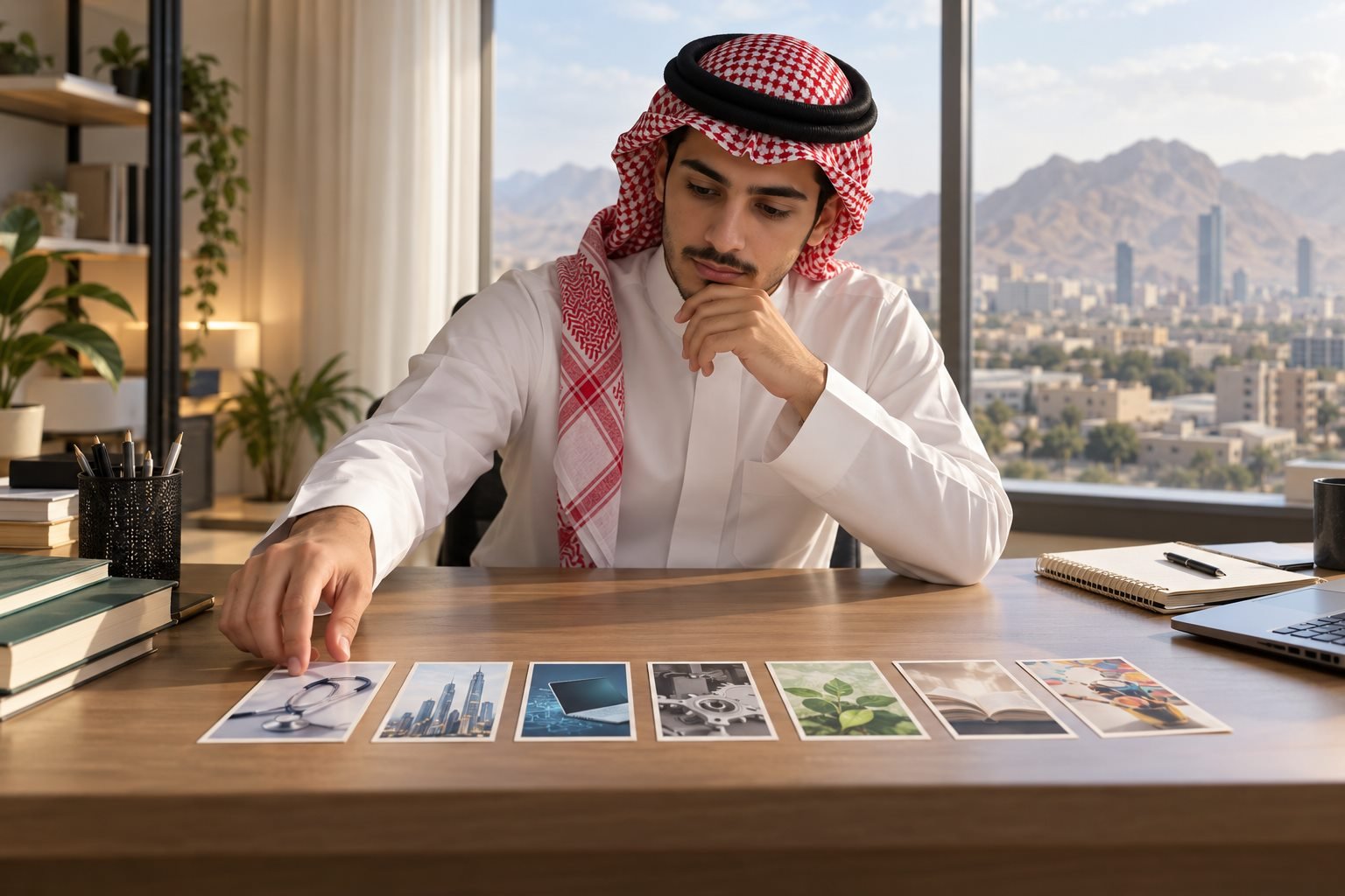 طالب سعودي يرتب رغبات تخصصات جامعية في مدينة جبلية تعليمية