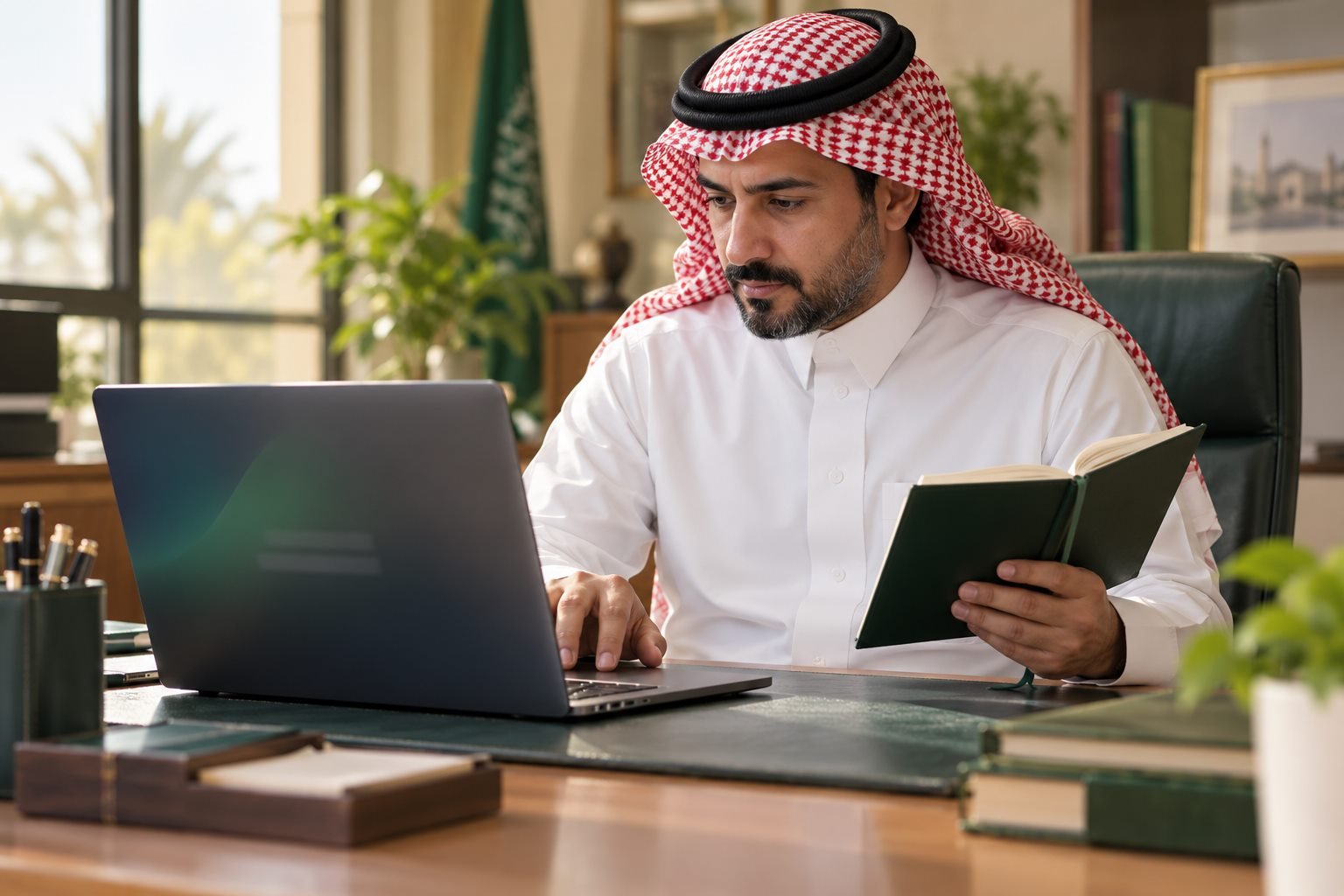 مسؤول مدرسة سعودي يستخدم بيانات حساب تعليمية بأمان على حاسوب