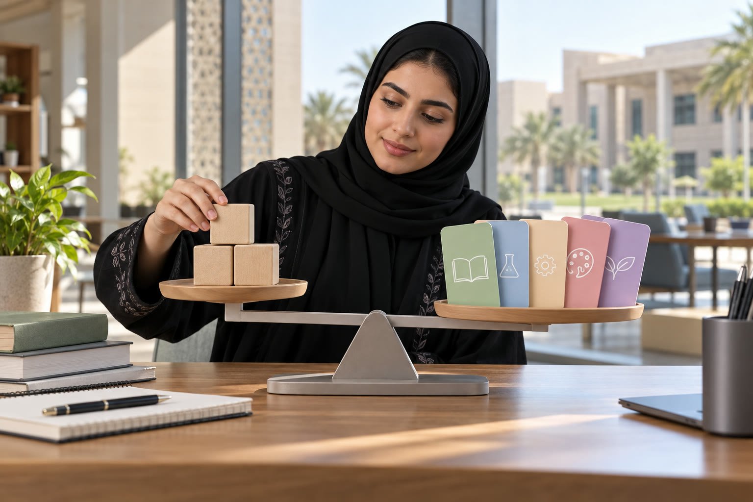 طالبة سعودية توازن عدد الساعات والمقررات في فصل جامعي