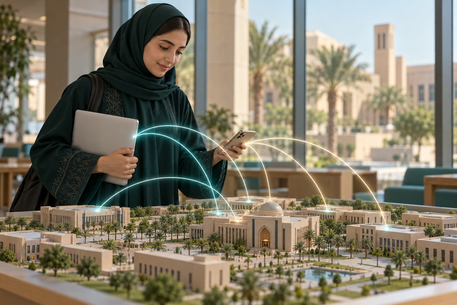 طالبة جامعية سعودية تربط جهازها بشبكة حرم جامعي عبر موجات ضوئية مجردة