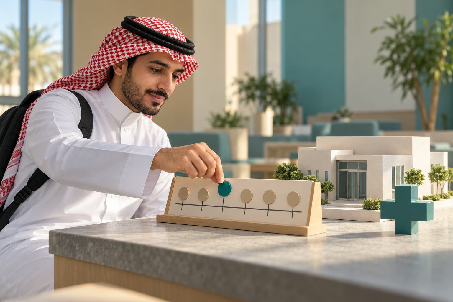 طالب جامعي سعودي يختار موعد رعاية صحية من نموذج زمني رمزي بلا بيانات