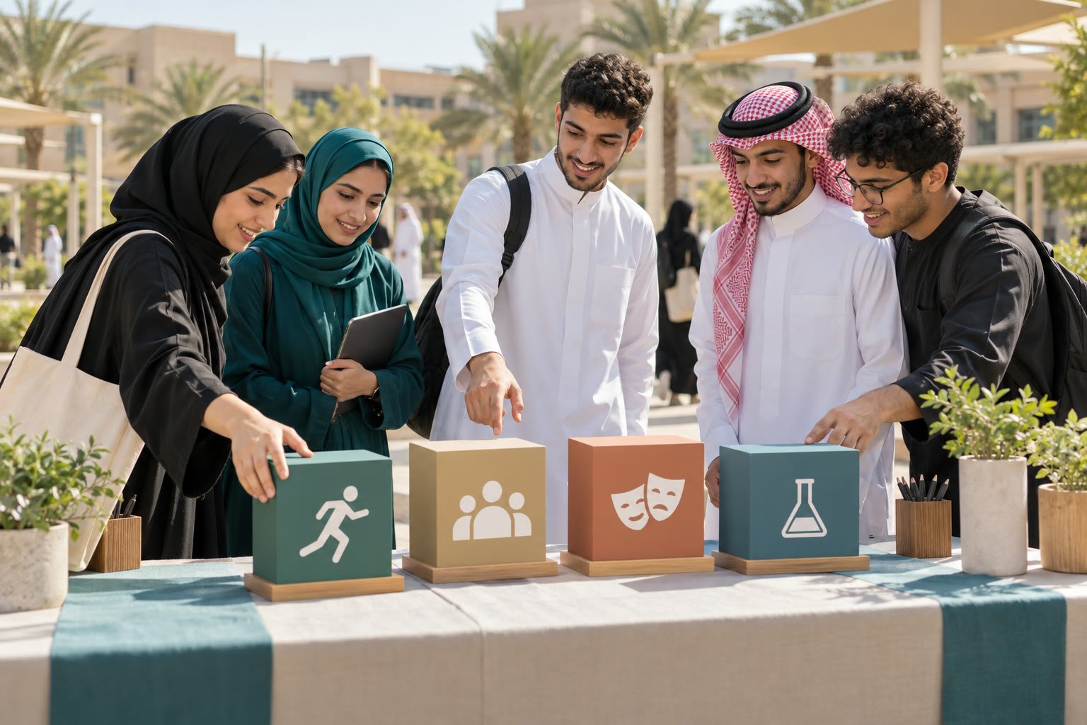 طلاب جامعة سعوديون يختارون ناديًا ومشاركة جماعية عبر رموز نشاط مجردة